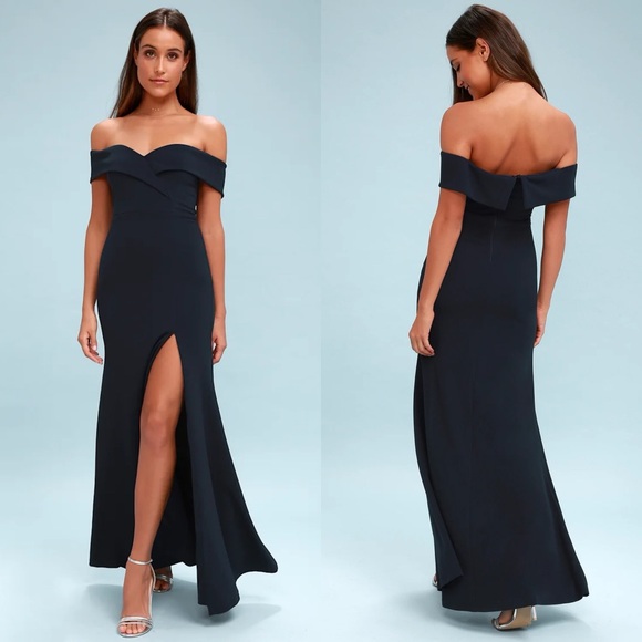 Lulus | Song of Love Navy Blue Off-the-Shoulder Maxi Dress - Picture 1 of 8